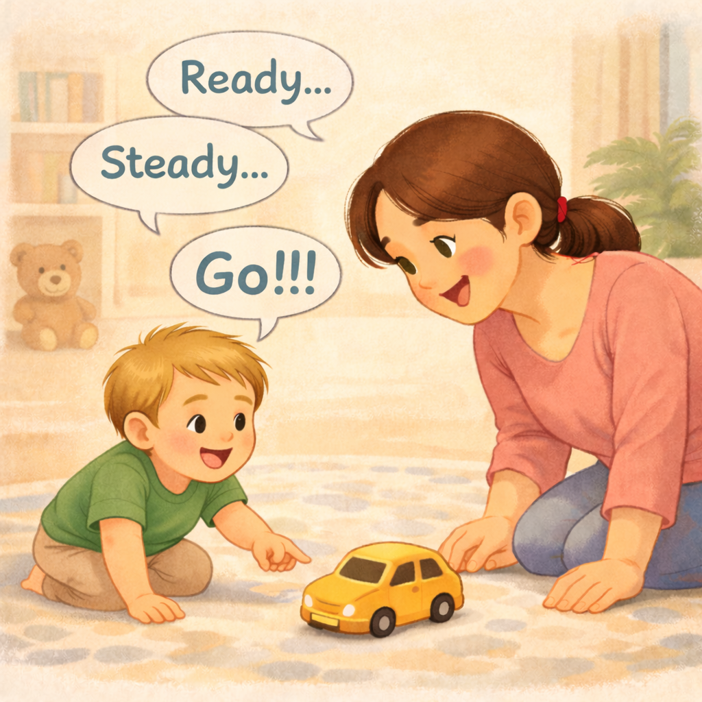 Parent and toddler playing a ready steady go game