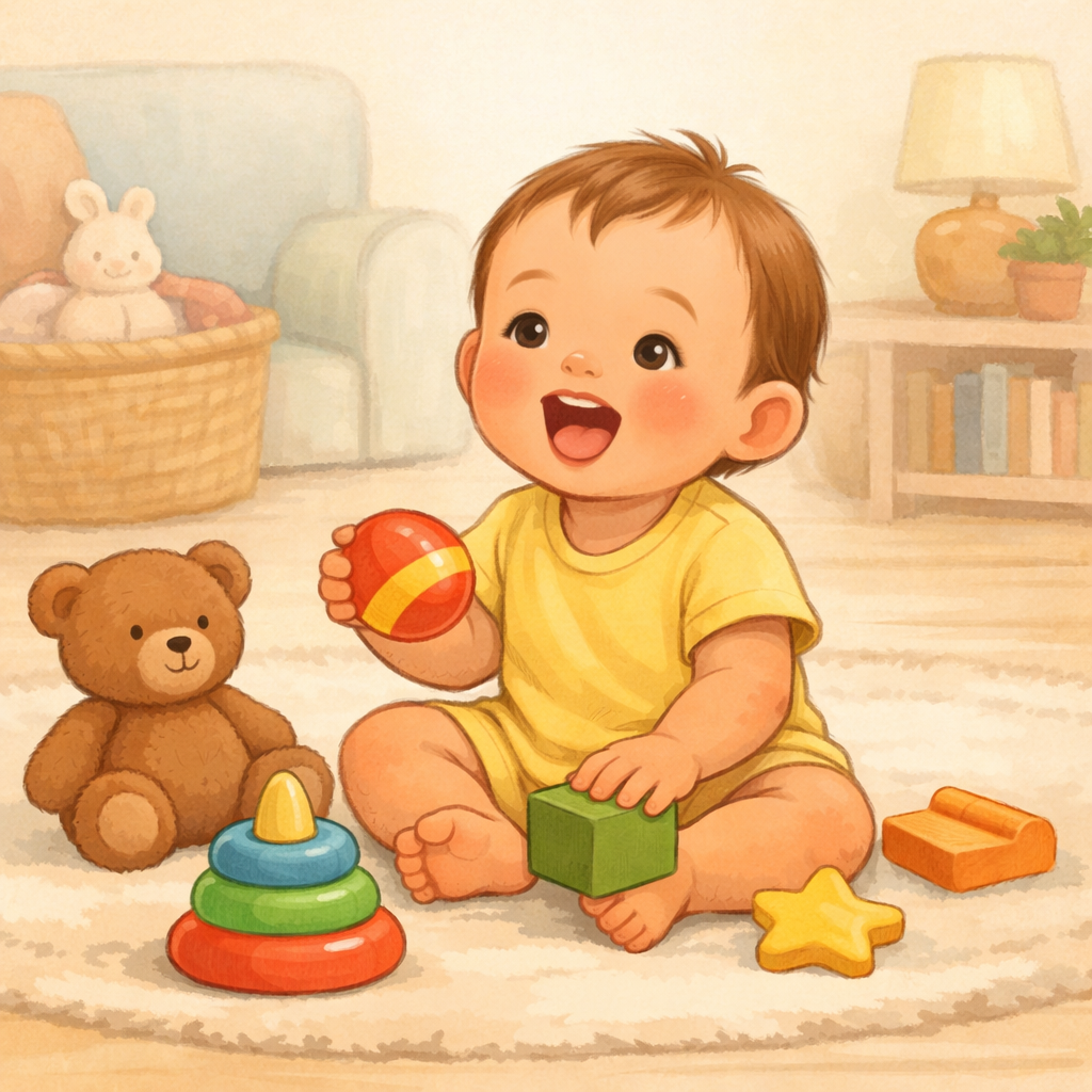 Baby babbling while playing with toys
