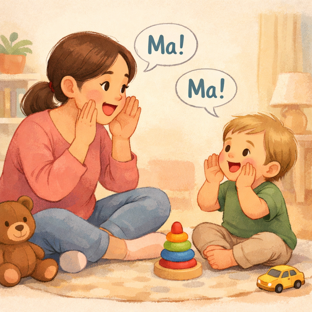 Parent and toddler copying simple sounds together