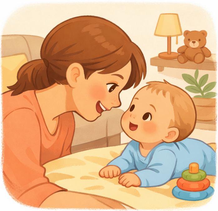 Parent talking to their baby to support early language development