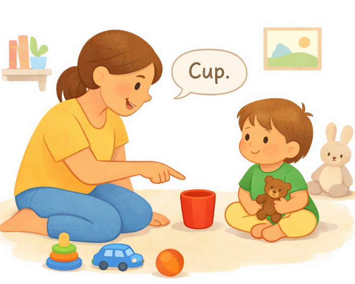 Parent using simple words to help toddler learn first words