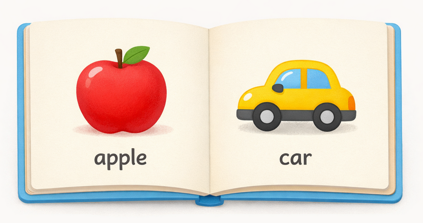 Simple picture book designed to help toddlers learn first words