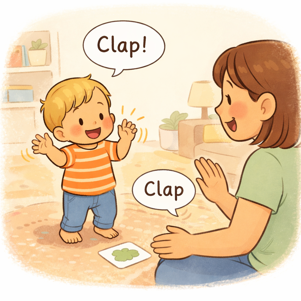 Toddler learning action words through movement