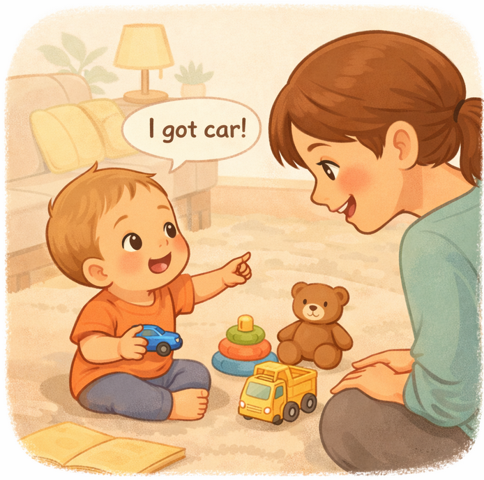 Toddler practising language during play