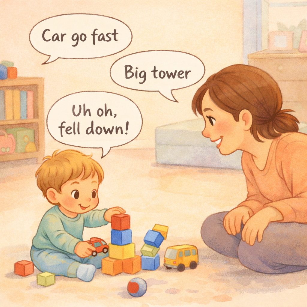 Parent talking about toddler’s play