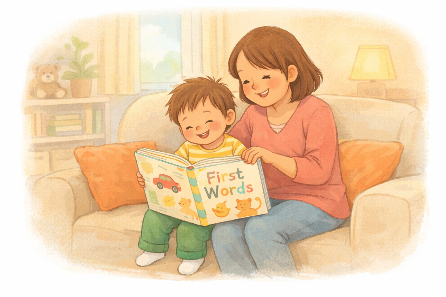Parent and toddler finishing a short reading session happily.
