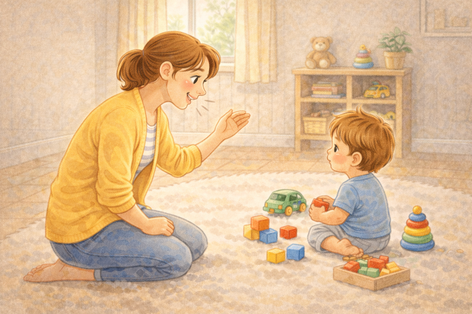 Parent calling toddler’s name to observe response.