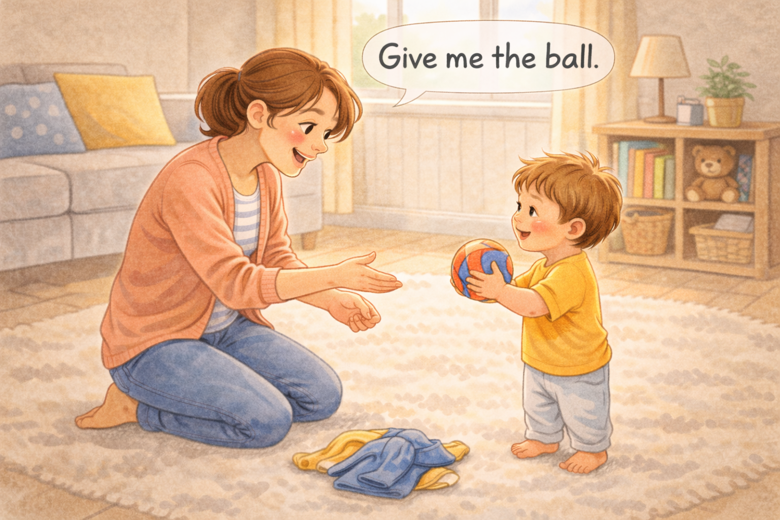 Parent giving a simple instruction to see if toddler understands.