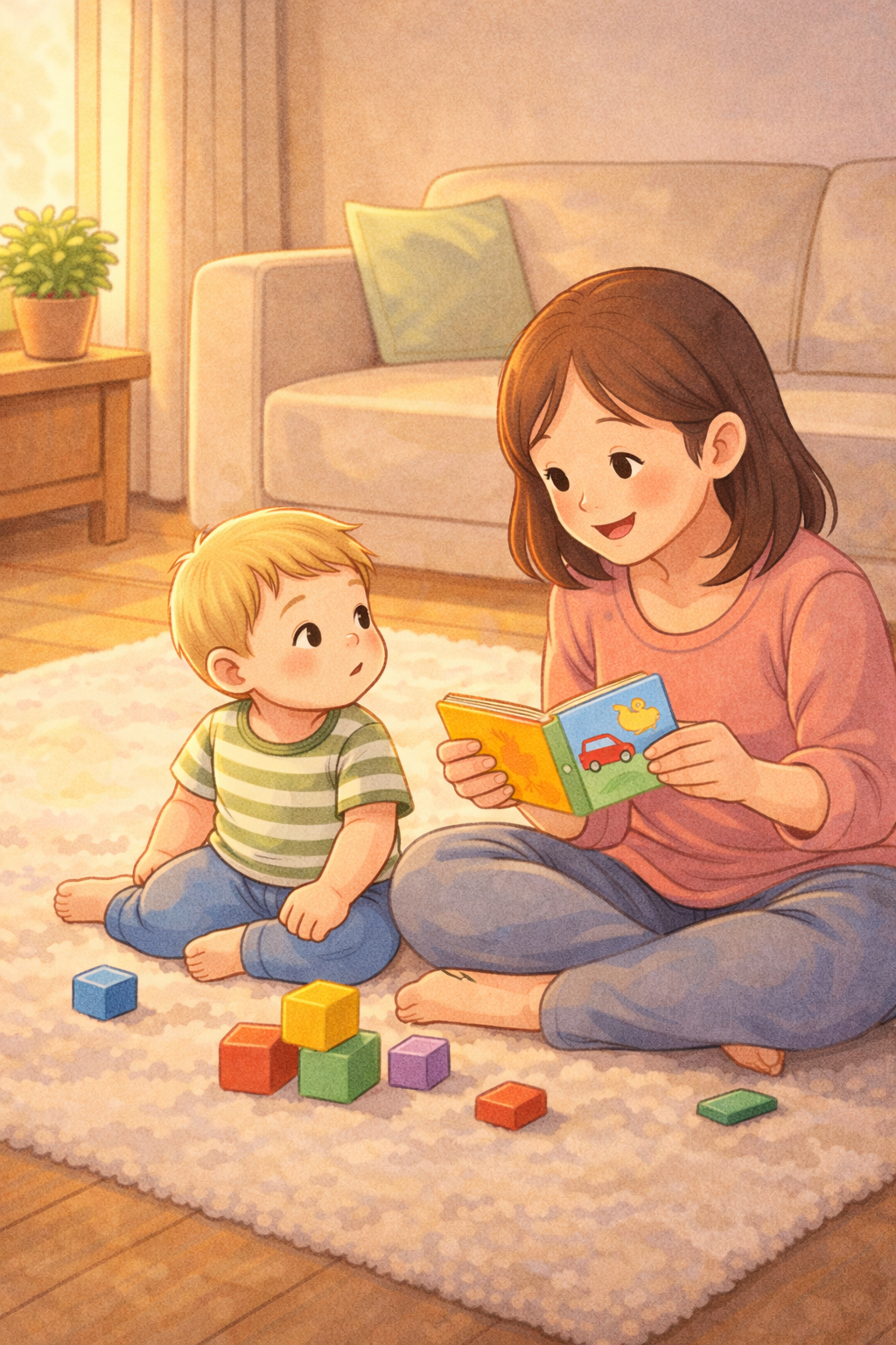 Parent reading to a toddler who is briefly distracted.