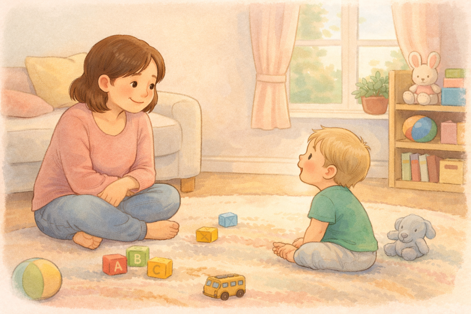 Parent pausing to give a toddler time to respond.