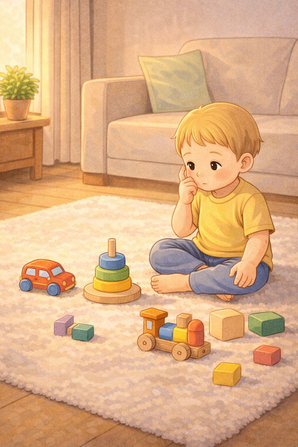 Two-year-old toddler choosing toys during free play.